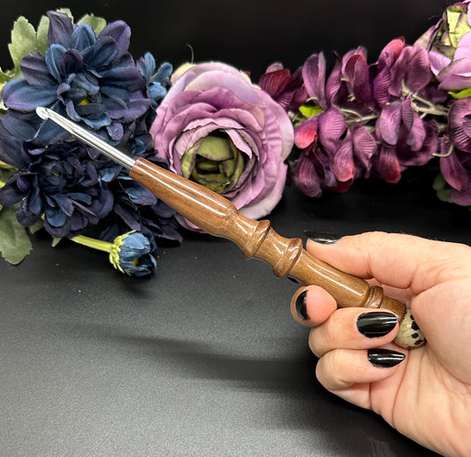 Crochet Hook - One-of-a-Kind Handcrafted Ebony Wood - Ergonomic Design, 6 Inch Length