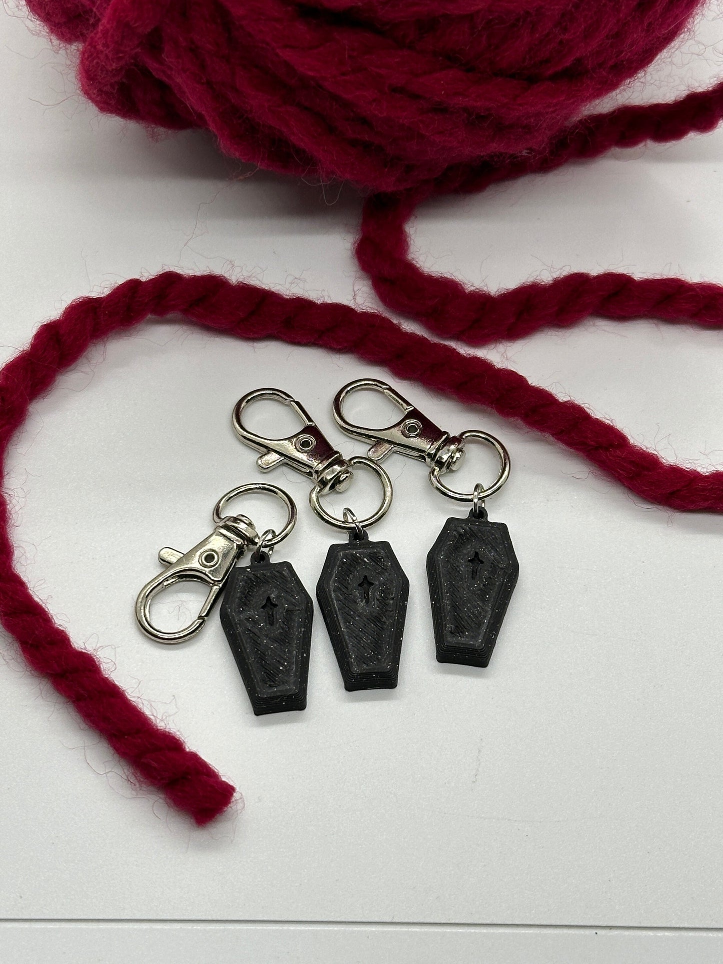 Coffin Stitch Marker Set for Knitting and Crochet, Place Keepers, Charm Bracelet, Keychain