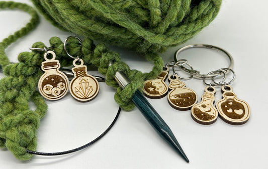 Spell Bottle Stitch Marker Set for Knitting and Crochet, Place Keepers, Charm Bracelet, Keychain