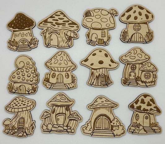 Wooden Mushroom House Floss Bobbin - Thread Organizer - Embroidery | Cross Stitch | Needlepoint | Crewel Obscurious Creations
